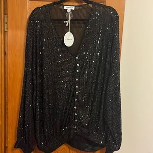Long sleeve sequin button up shirt. NWT. Size XL